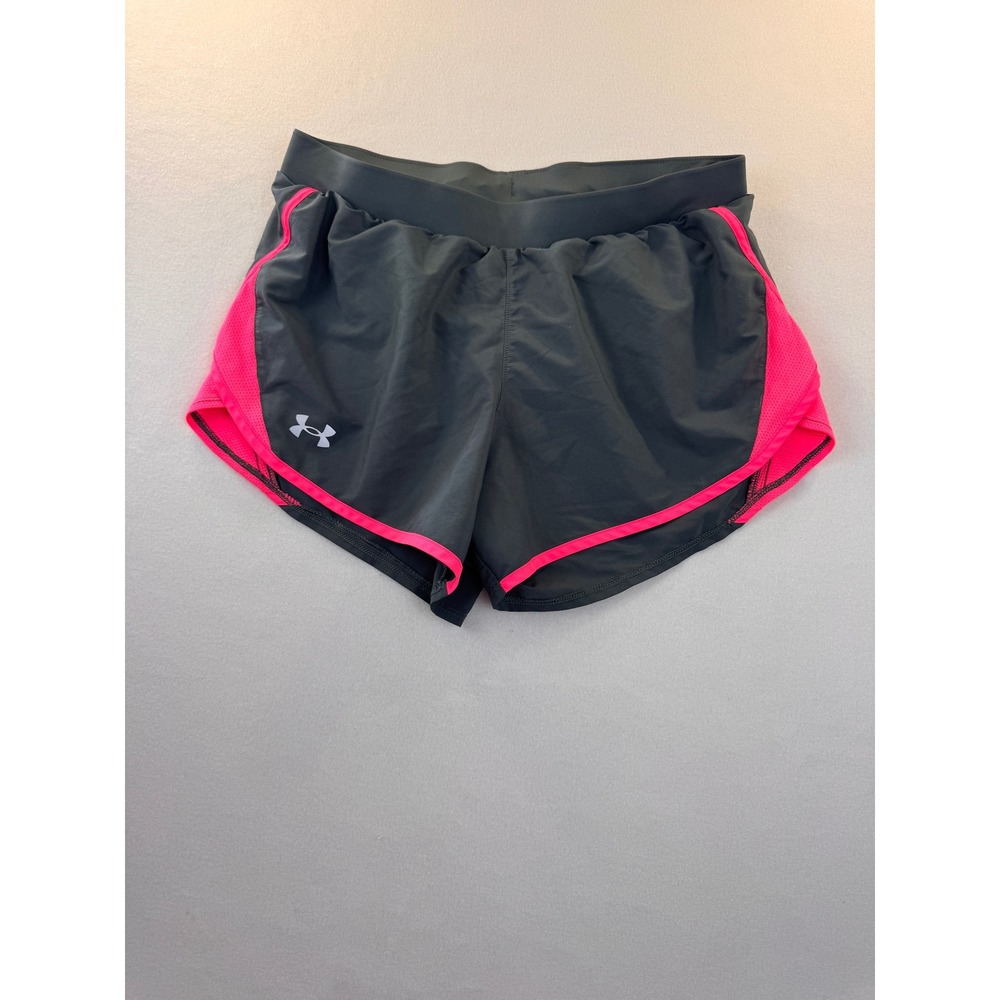 Under Armour HeatGear Womens Medium Running Shorts Black Pink Loose Athletic